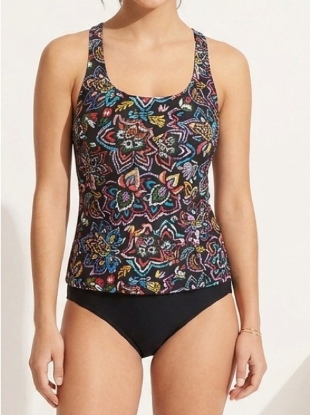 NWT Tempt Me Floral Paisley Tankini Top | Black Multi Print Swim Top XL